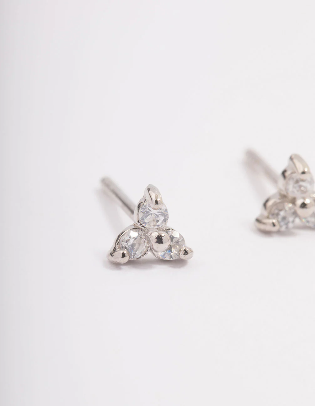 Platinum Sterling Silver Mini Trio Cubic Zirconia Stud Earrings - Image 2