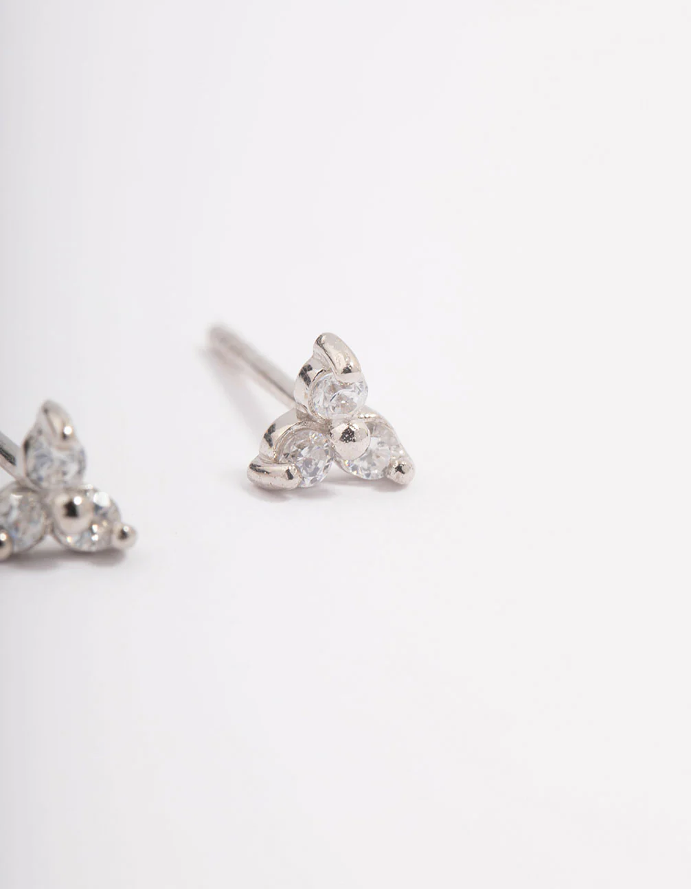 Platinum Sterling Silver Mini Trio Cubic Zirconia Stud Earrings - Image 3