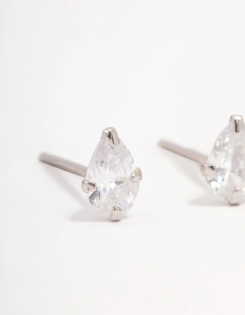 Platinum Sterling Silver Pear Cubic Zirconia Stud Earrings - Image 2