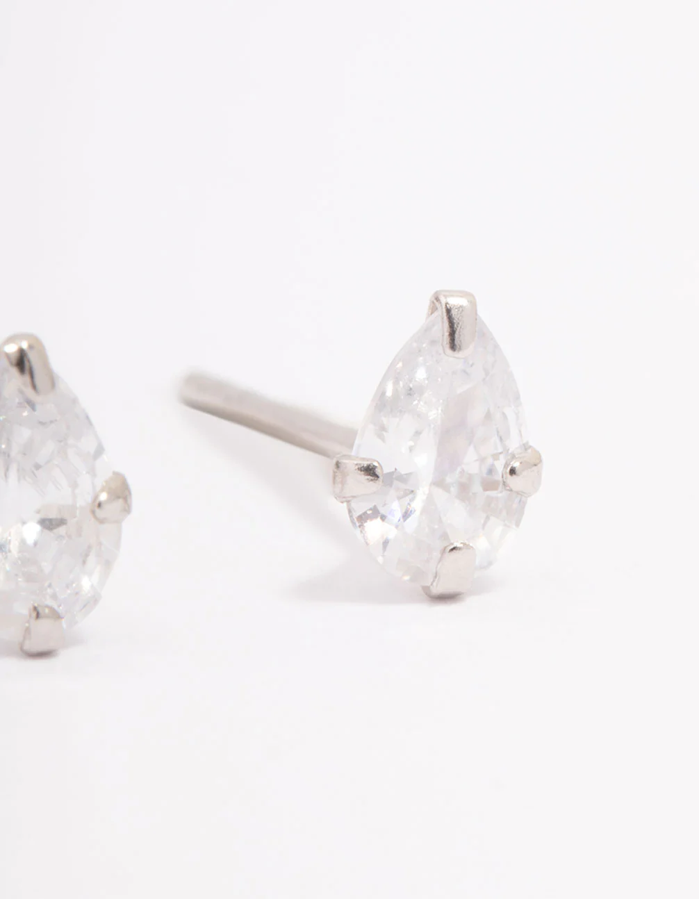 Platinum Sterling Silver Pear Cubic Zirconia Stud Earrings - Image 3