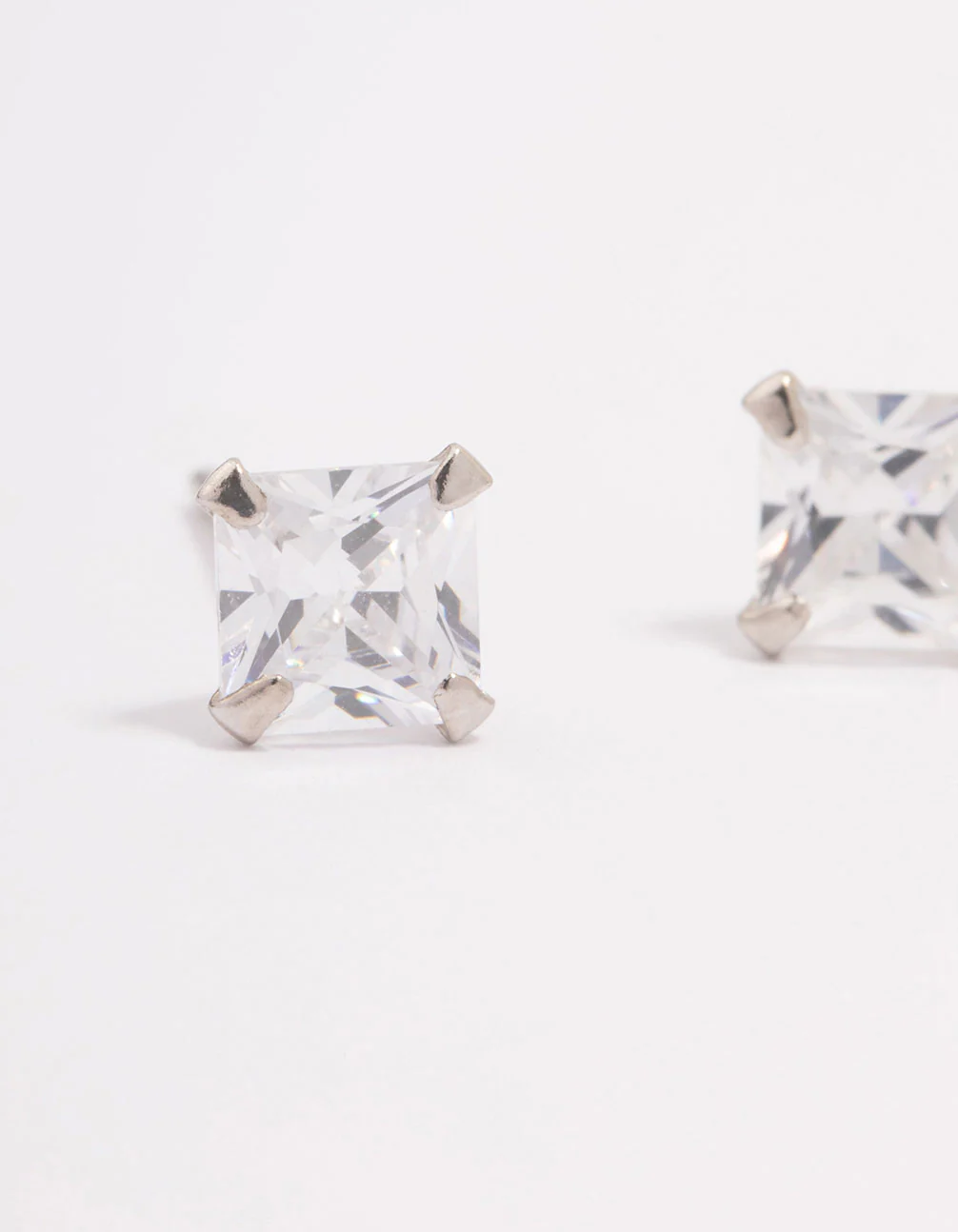 Platinum Sterling Silver Square Cubic Zirconia Stud Earrings - Image 2