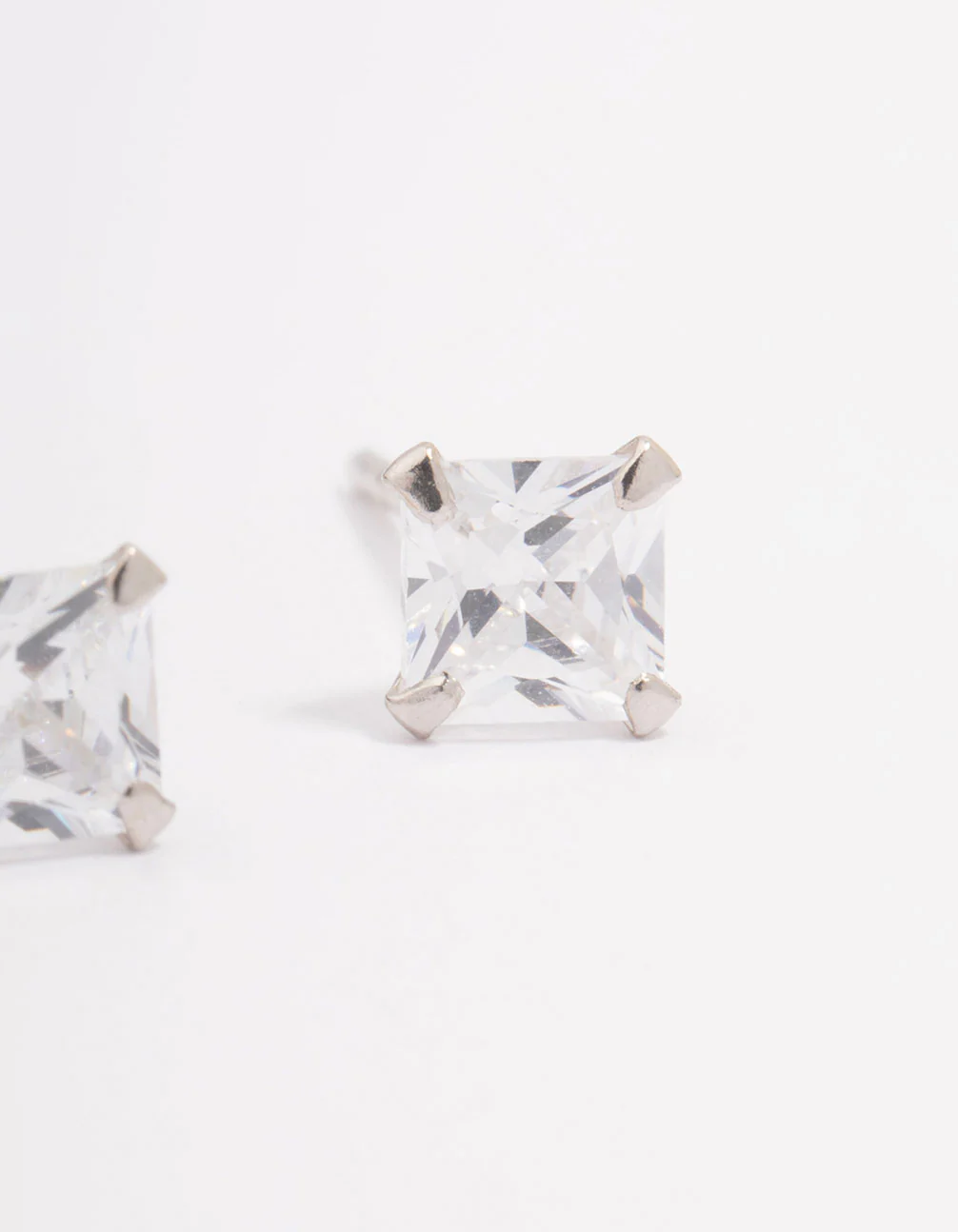 Platinum Sterling Silver Square Cubic Zirconia Stud Earrings - Image 3