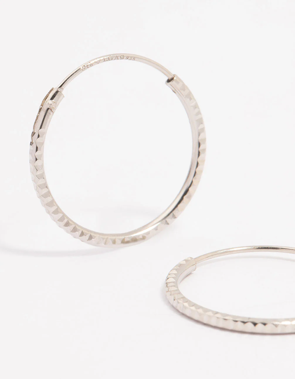 Platinum Sterling Silver Textured Hoop Earrings 15mm - Image 2