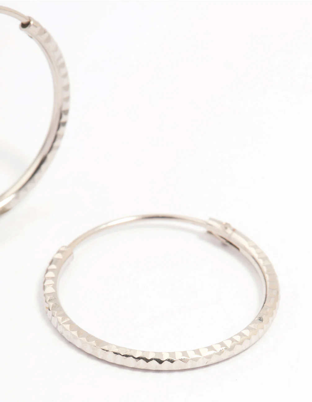 Platinum Sterling Silver Textured Hoop Earrings 15mm - Image 3