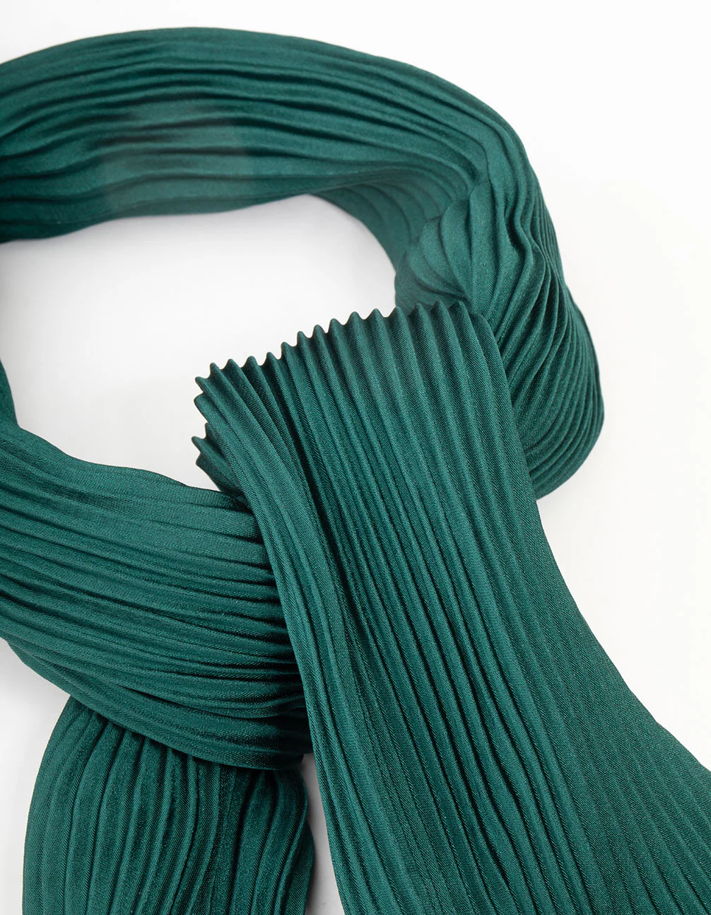 Pleated Green Satin Fabric Scarf - Image 2