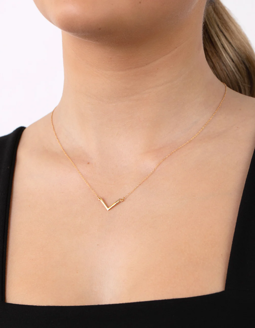 Gold Plated Sterling Silver V Pendant Necklace - Image 2