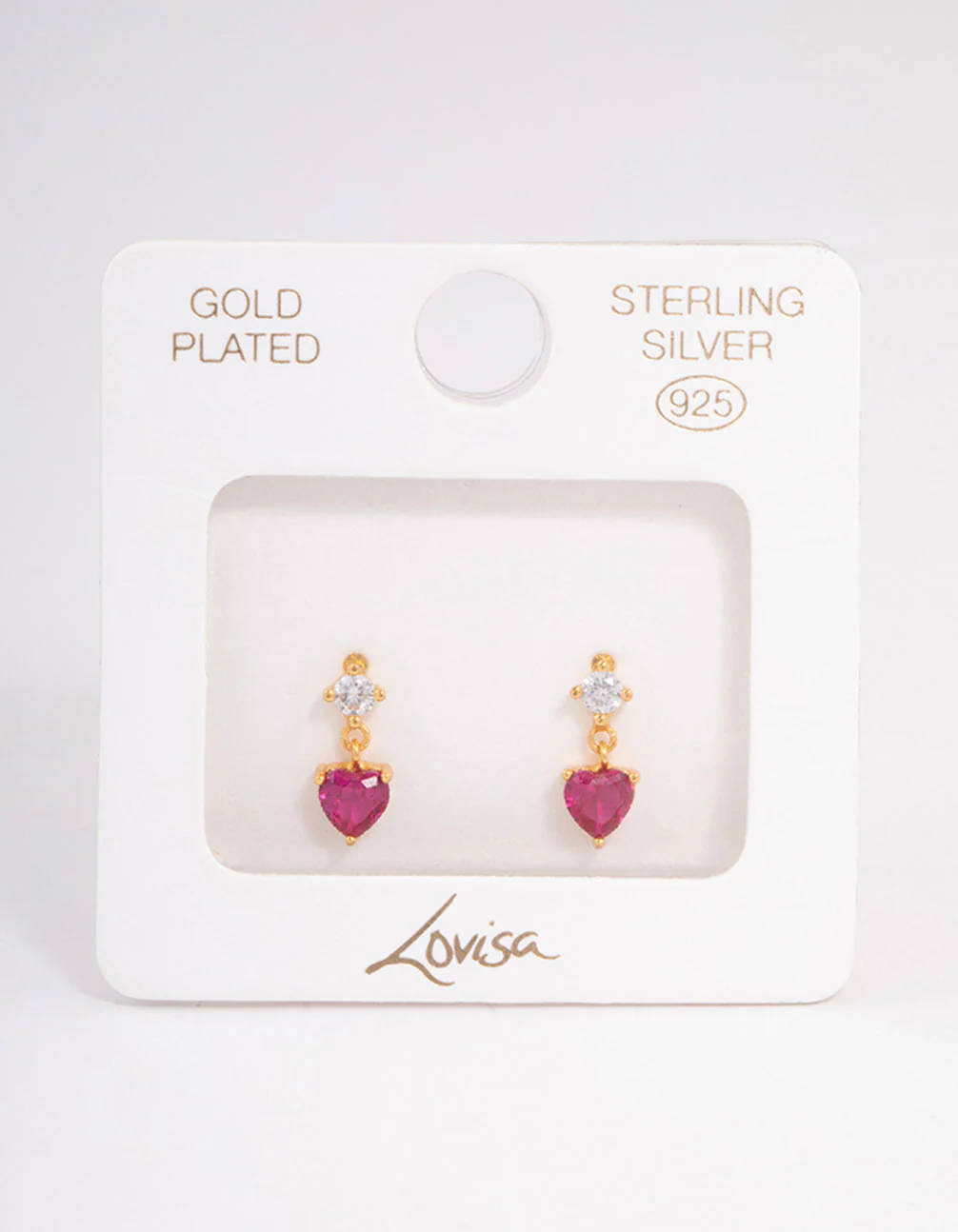 Gold Plated Sterling Silver Cubic Zirconia Claw Heart Drop Earrings - Image 3