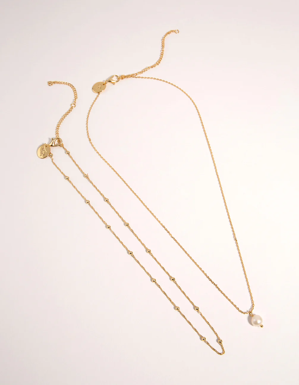 Gold Plated 2-Row Single Pearl Drop Necklace - Image 2