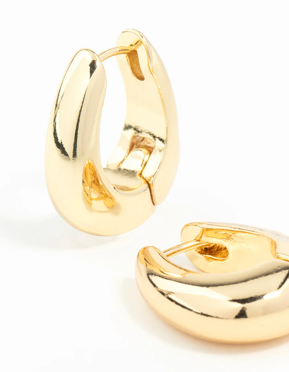 Gold Plated Chunky Oval Huggie Hoop Earrings - Image 3