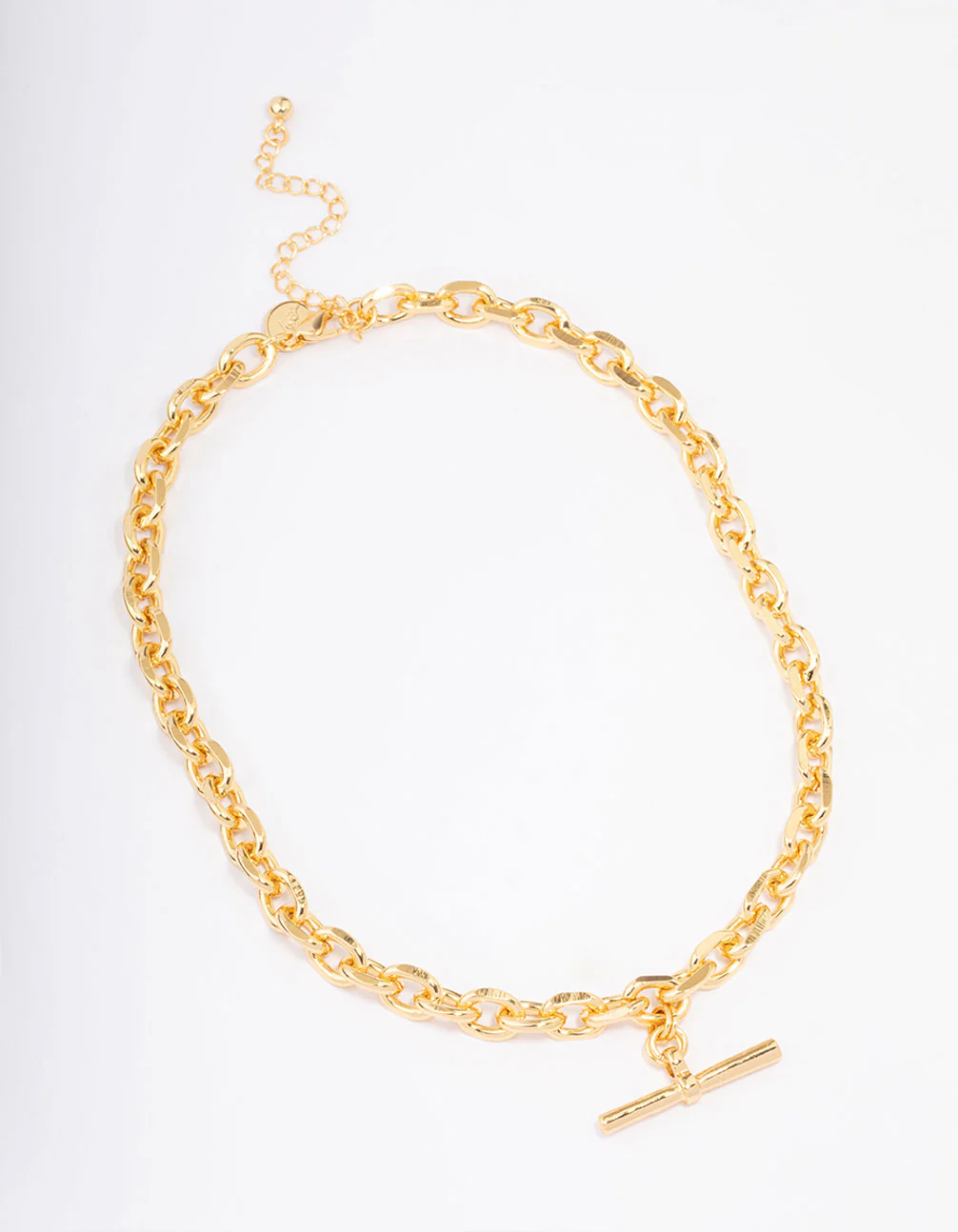 Gold Plated Link T Bar Chain Necklace - Image 2