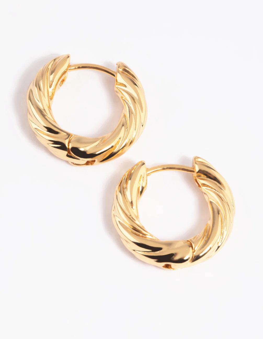Gold Plated Twisted Huggie Hoop Earrings - Image 2
