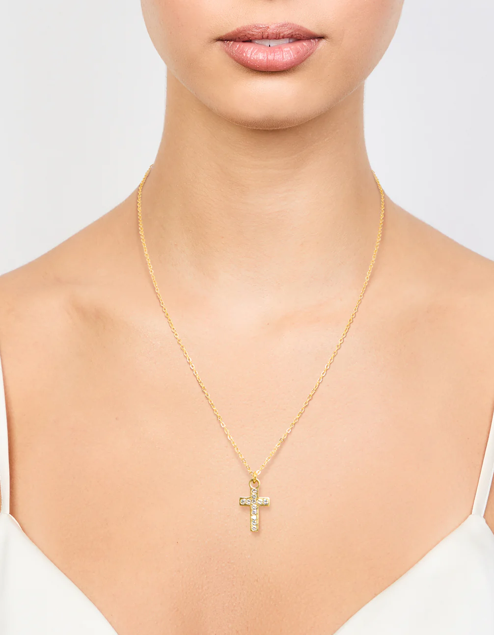 Waterproof Gold Plated Stainless Steel Cubic Zirconia Cross Necklace - Image 2