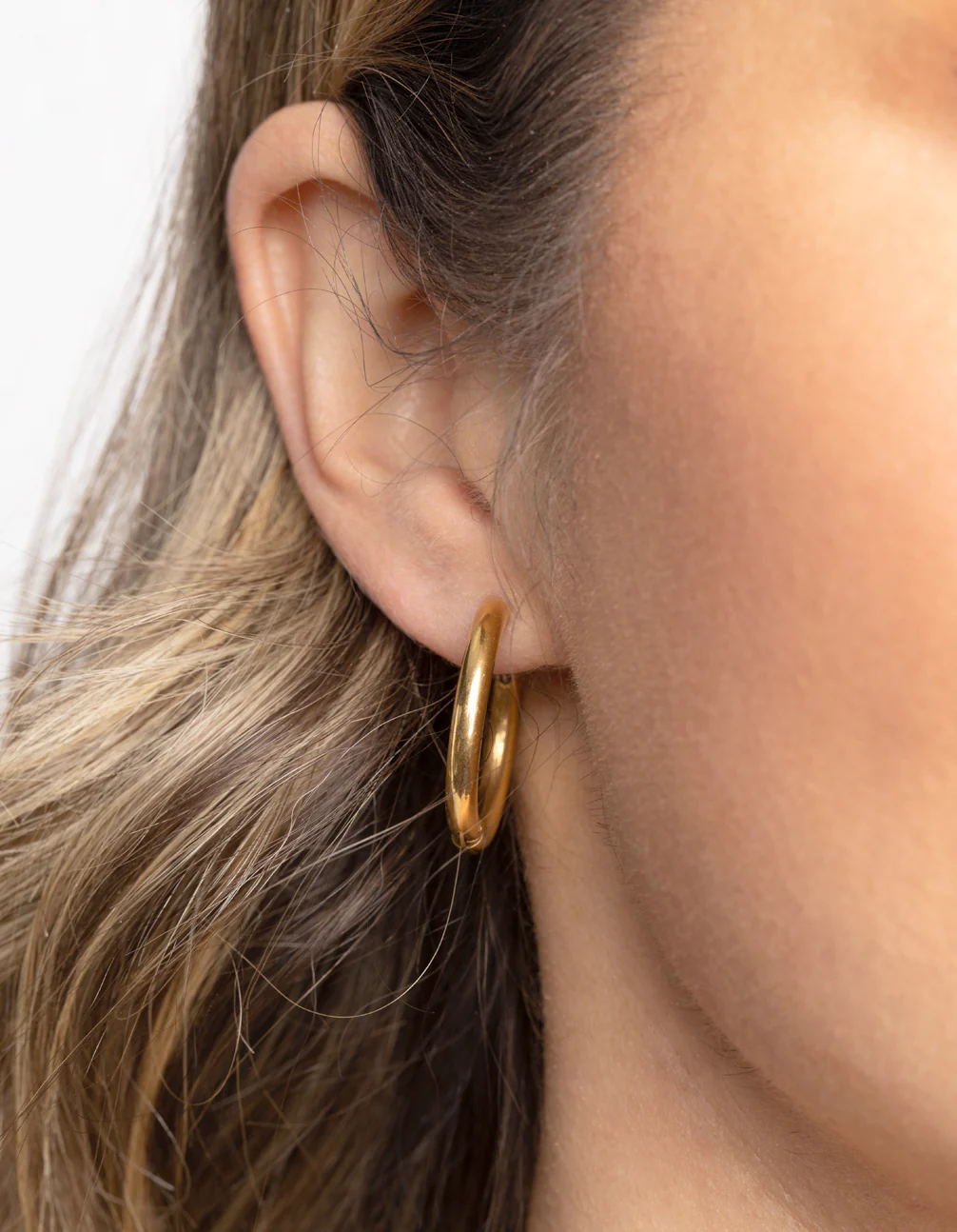 Waterproof Gold Plated Stainless Steel Classic Huggie Hoop Earrings - Image 3