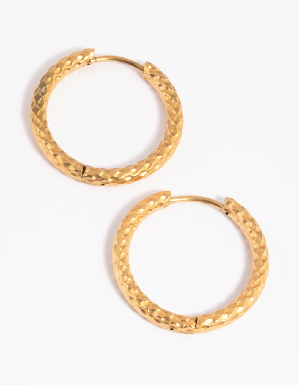 Waterproof Gold Plated Stainless Steel Textured Huggie Hoop Earrings - Image 4
