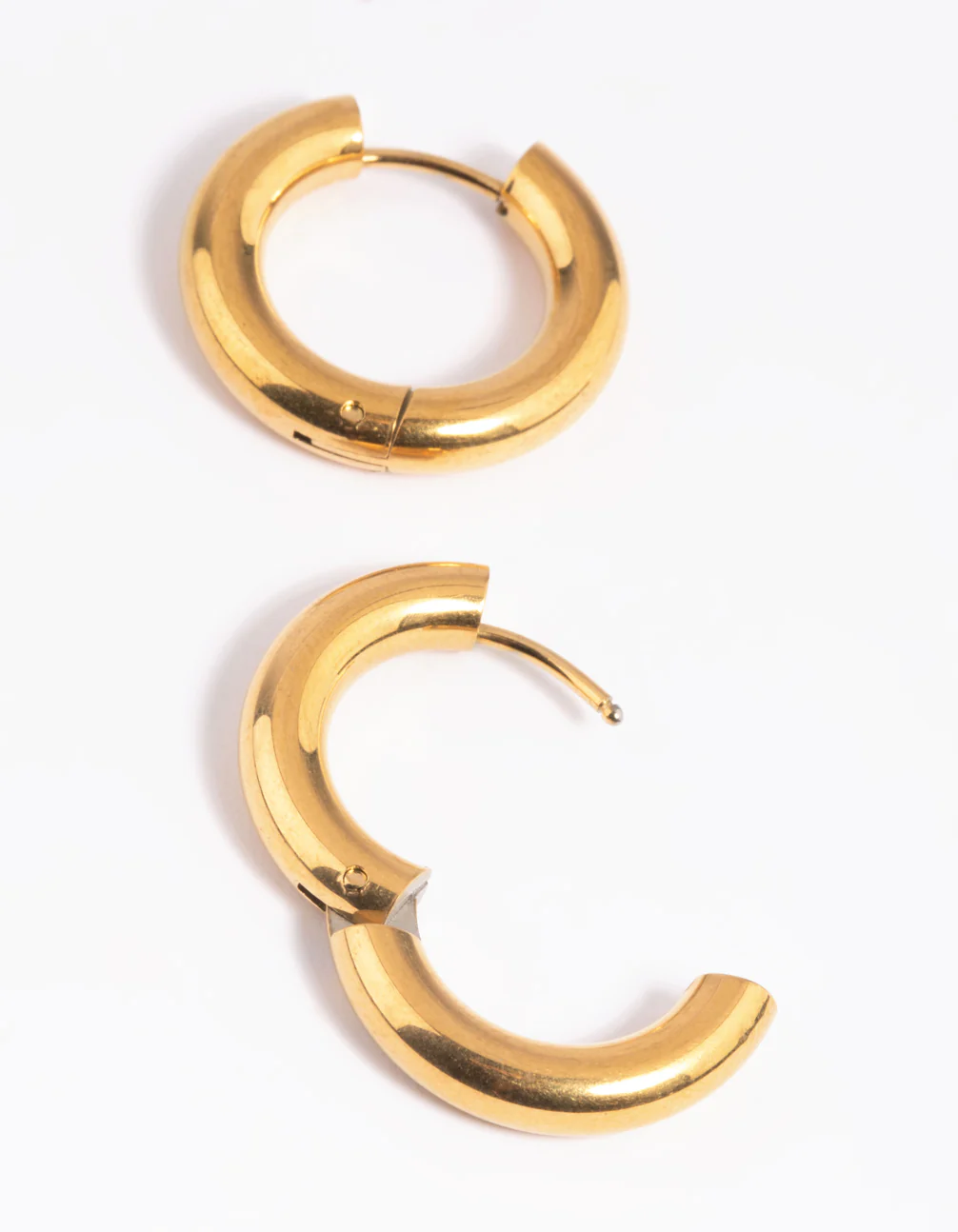 Waterproof Gold Plated Stainless Steel Thick Huggie Hoop Earrings - Image 12