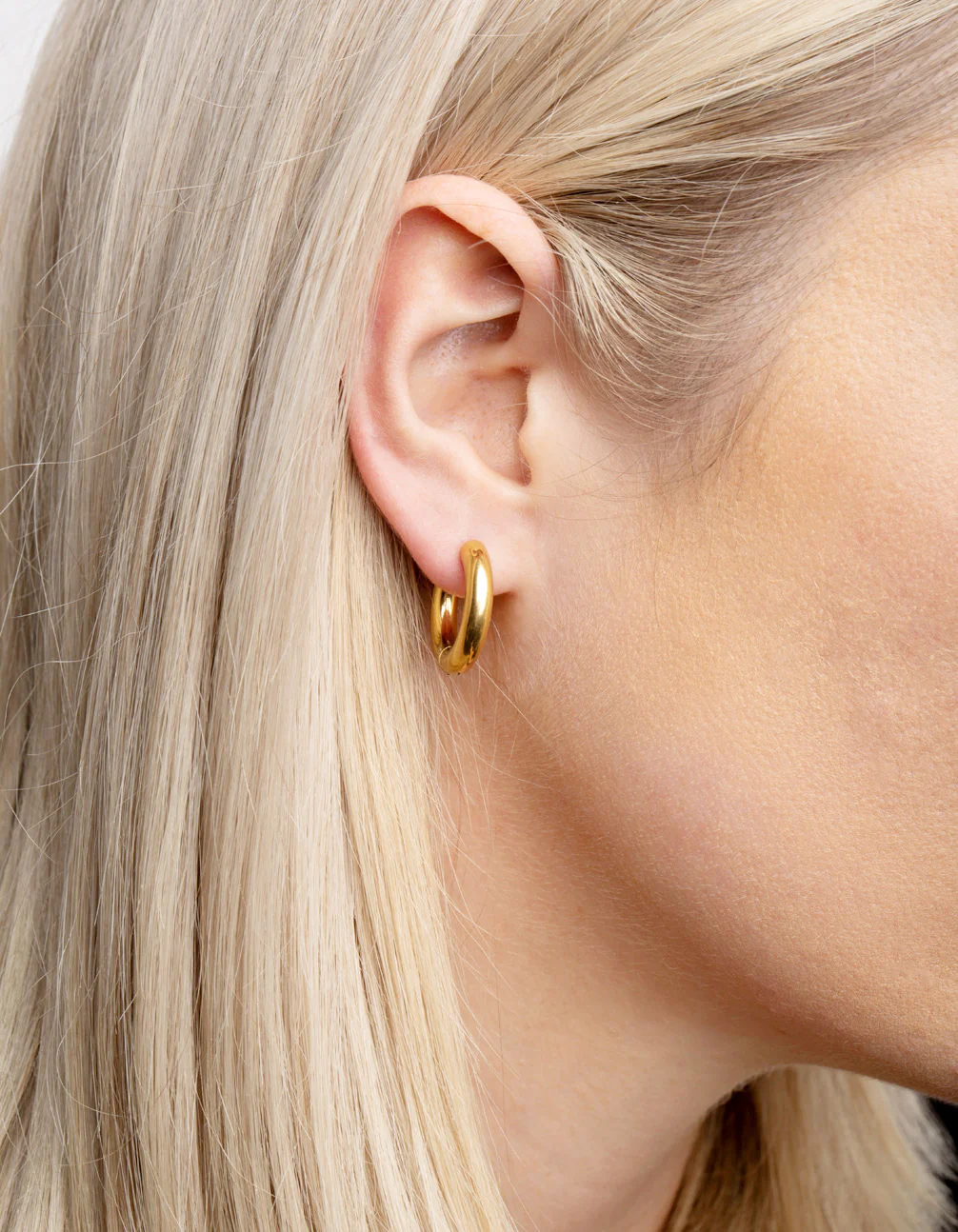 Waterproof Gold Plated Stainless Steel Thick Huggie Hoop Earrings - Image 4