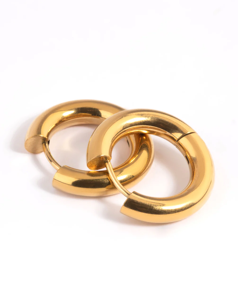Waterproof Gold Plated Stainless Steel Thick Huggie Hoop Earrings - Image 5
