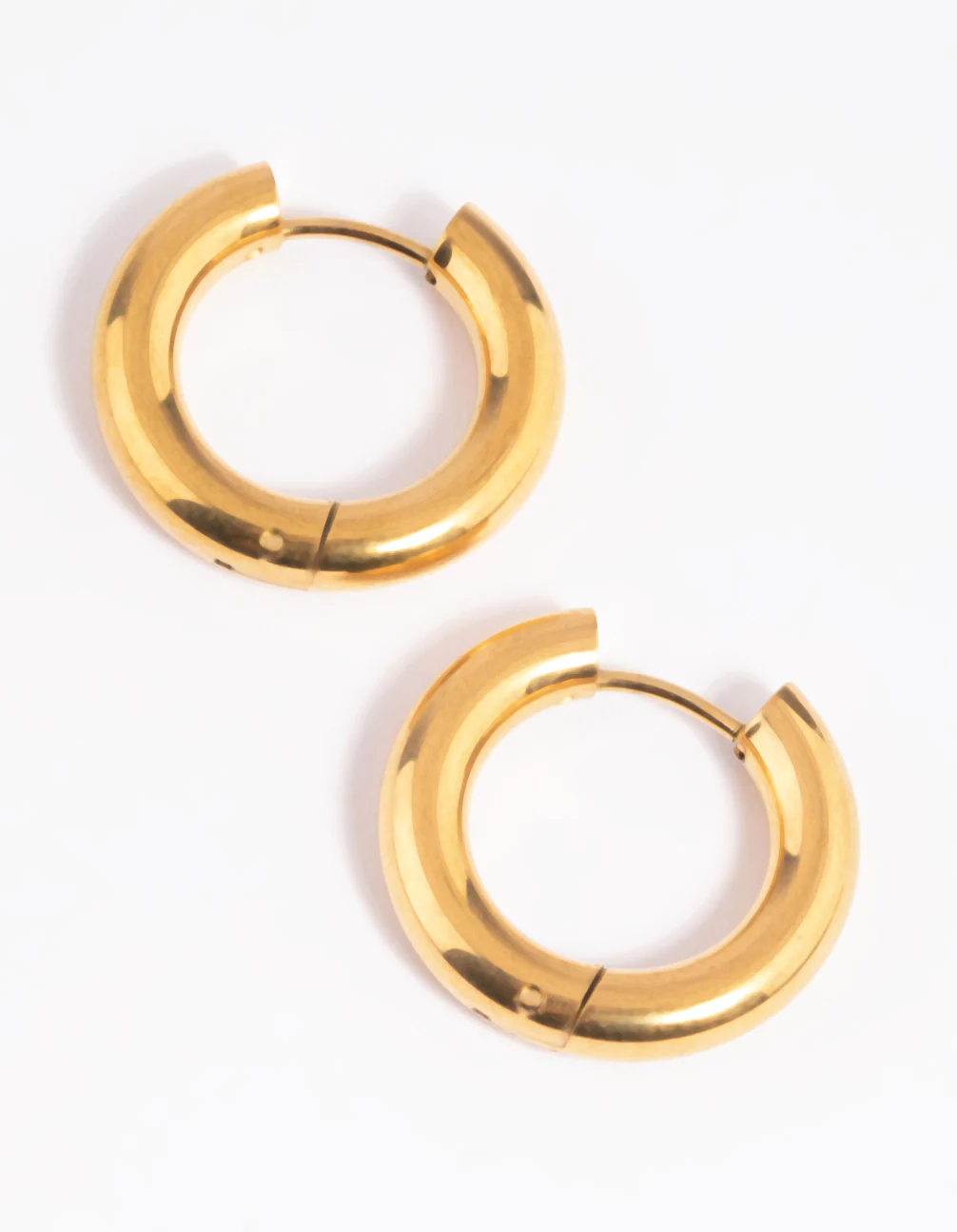 Waterproof Gold Plated Stainless Steel Thick Huggie Hoop Earrings - Image 9