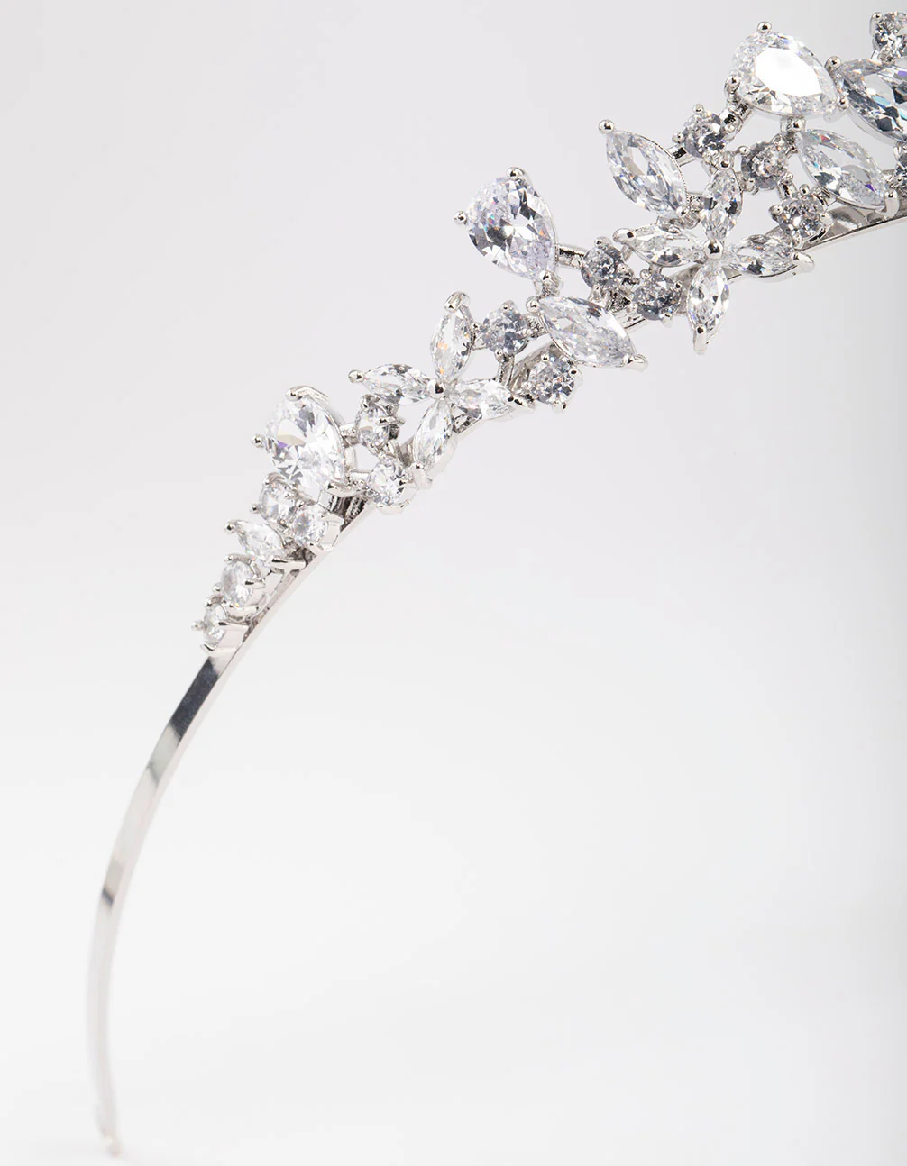 Silver Cubic Zirconia Mixed Marquise Floral Crown - Image 4
