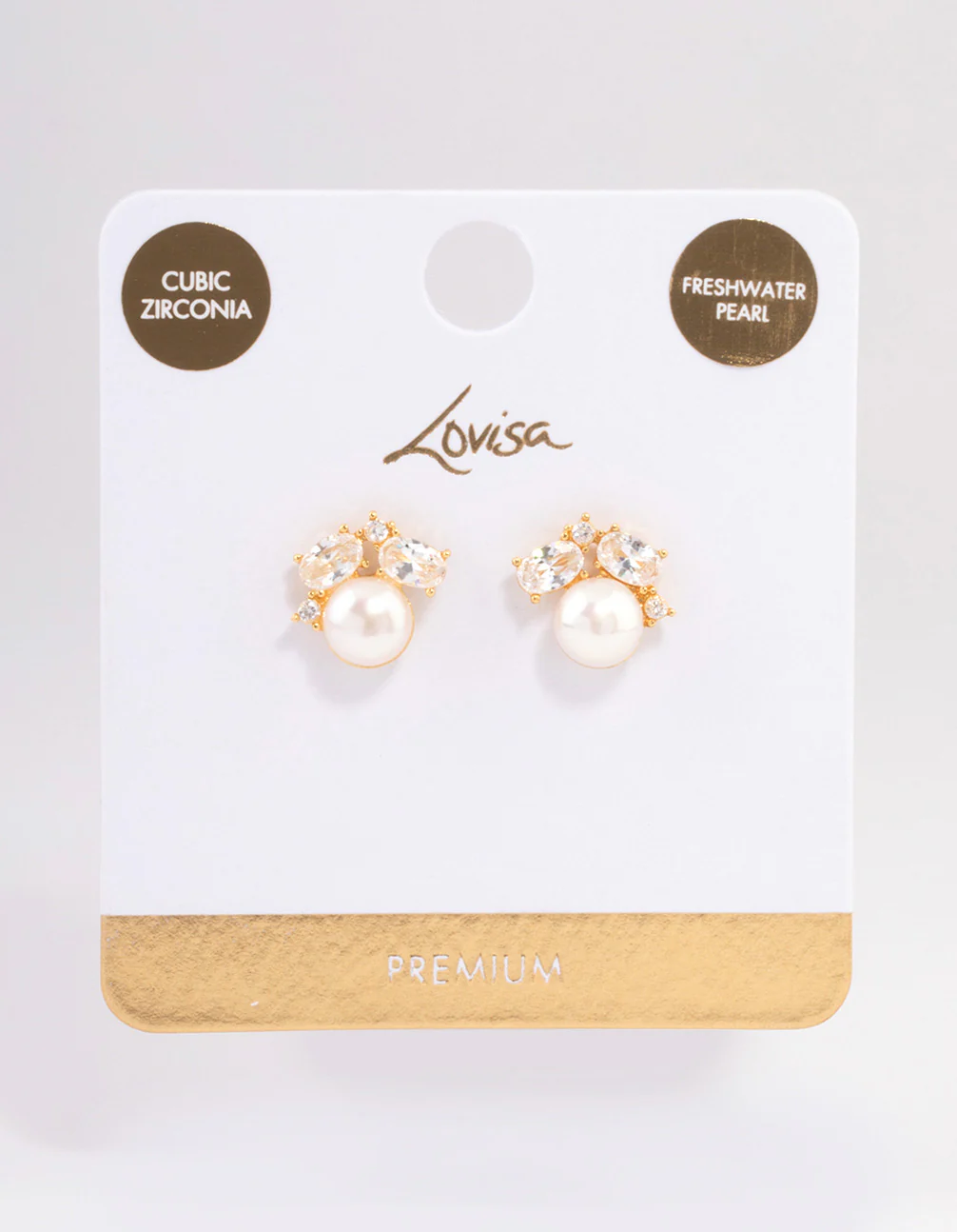Gold Plated Cubic Zirconia Freshwater Pearl Stud Earrings - Image 2