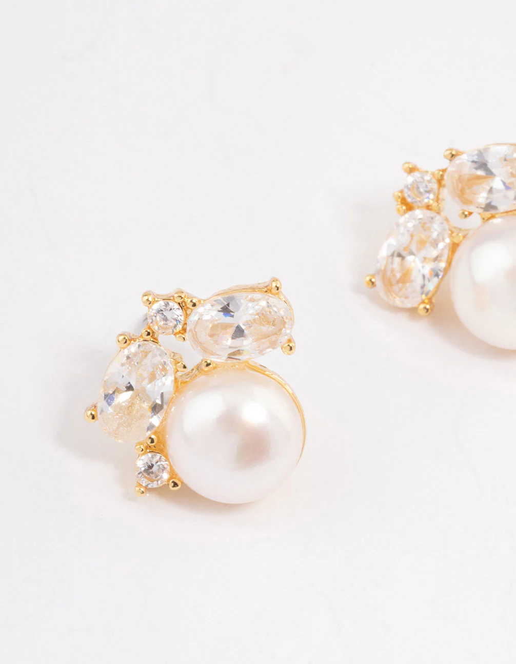 Gold Plated Cubic Zirconia Freshwater Pearl Stud Earrings - Image 3