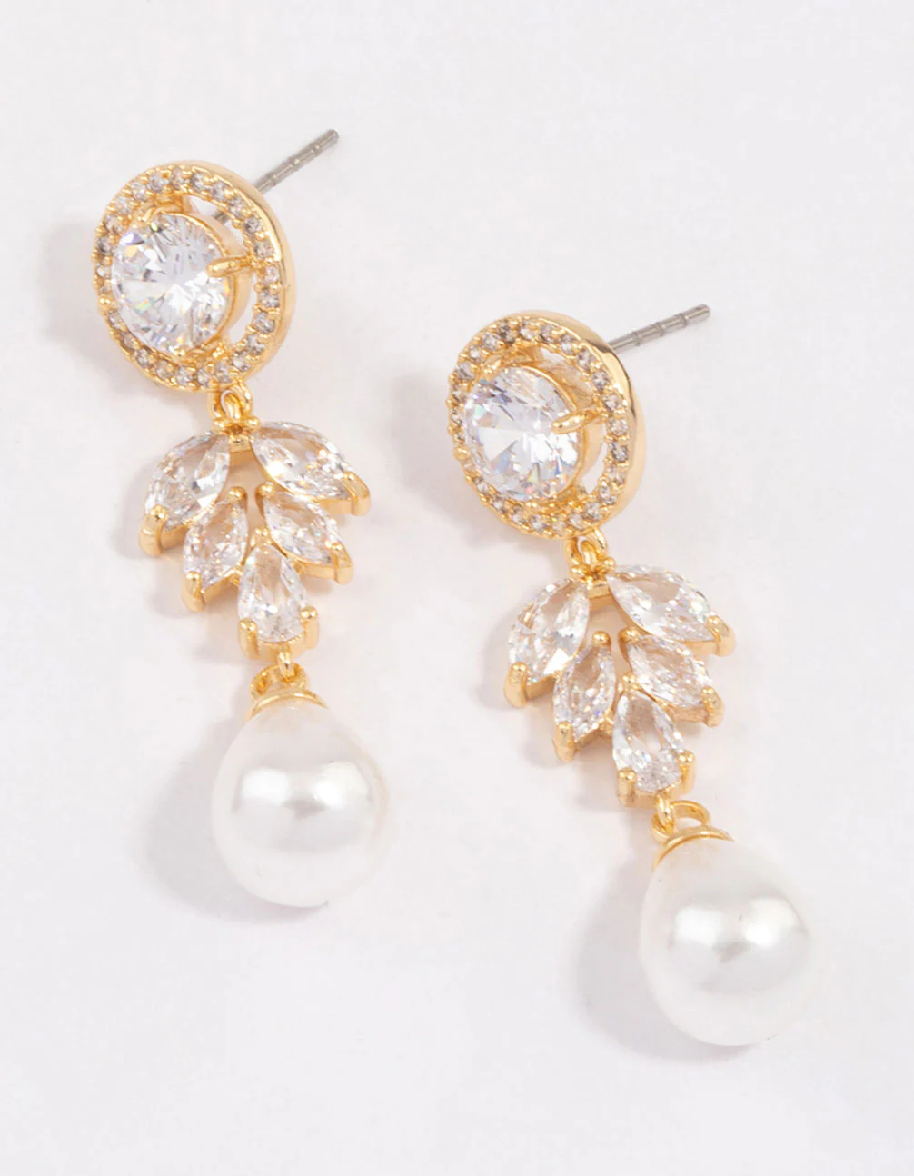 Gold Plated Round Leaf & Pearl Drop Earrings - Image 3