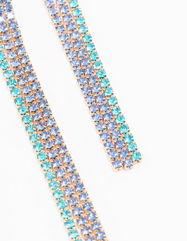 Purple & Blue Diamante Cup Chain Drop Earrings - Image 3