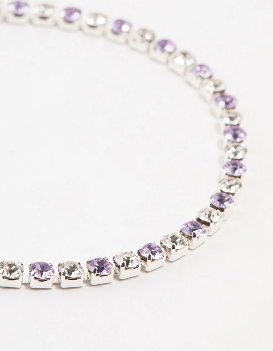 Purple Czech Bohemia Crystal Silver Fine Cup Chain Clasp Bracelet - Image 2