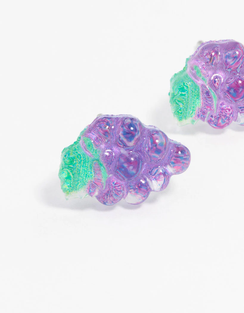 Purple Grape Bunch Stud Earrings - Image 2