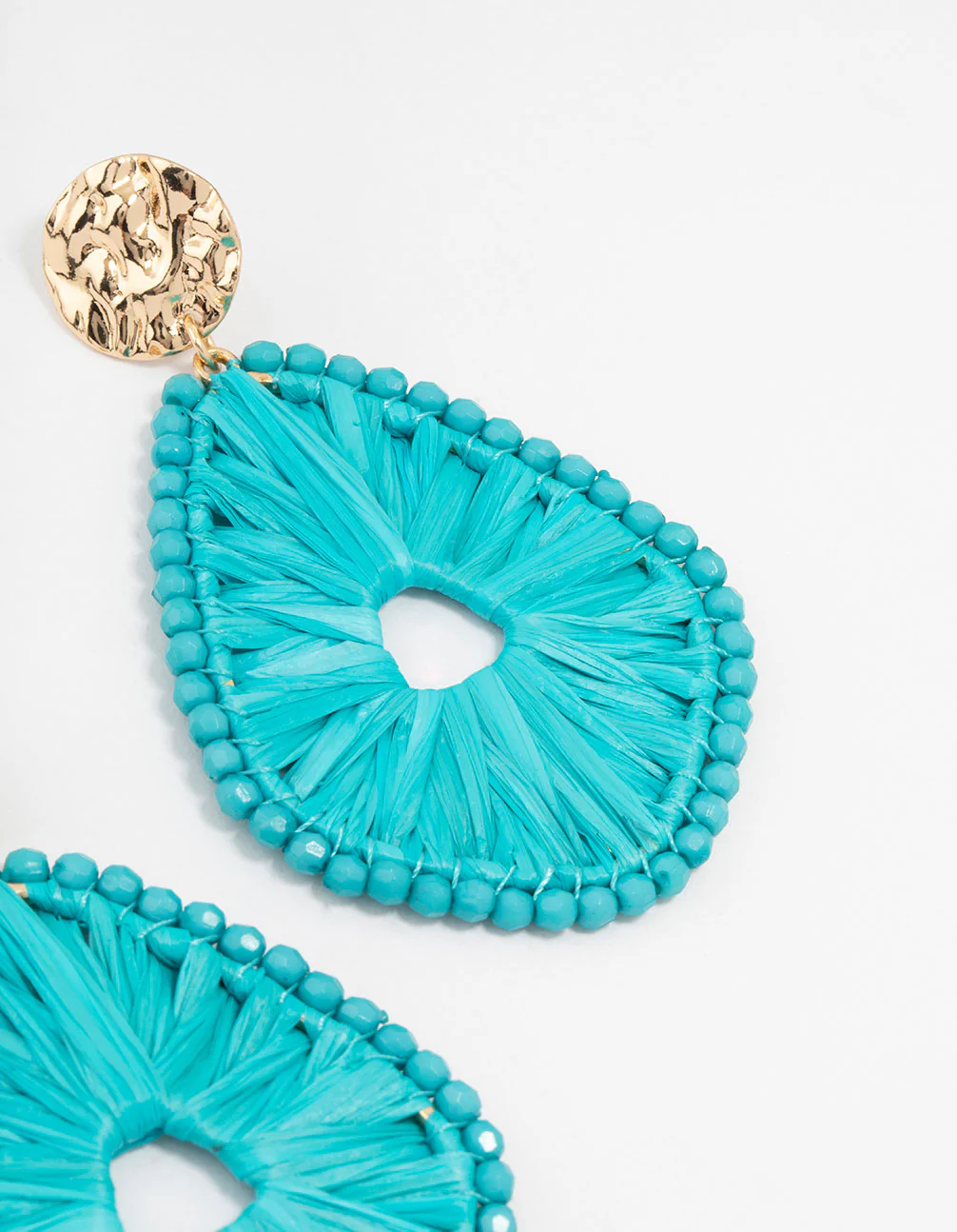 Raffia Oval Beaded Leaf Drop Earrings - Image 3