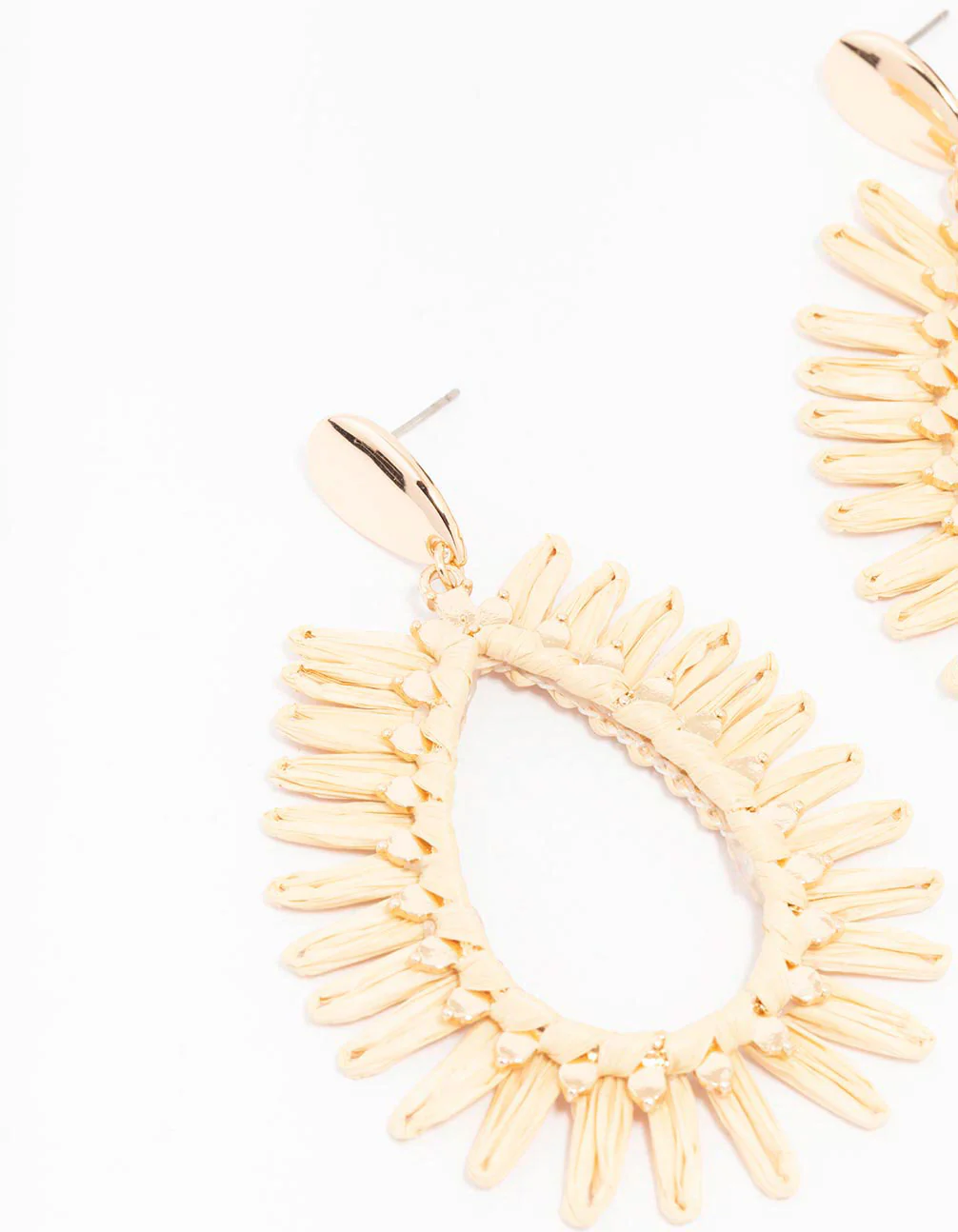 Raffia Oval Leaf Teardrop Earrings - Image 2