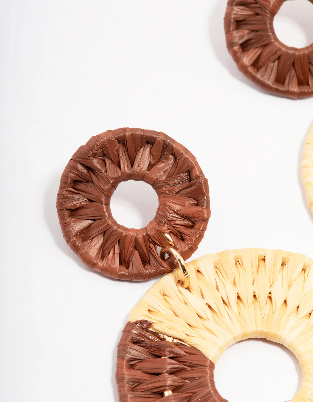 Raffia Round Double Drop Earrings - Image 2
