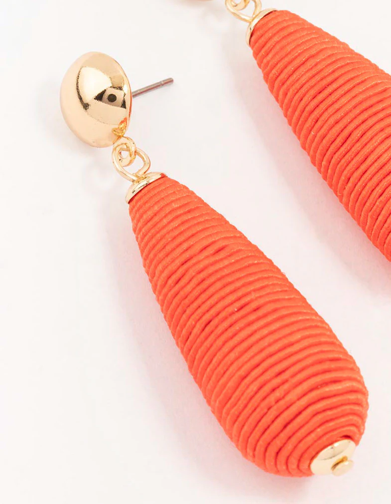 Raffia Wrapped Long Teardrop Earrings - Image 2