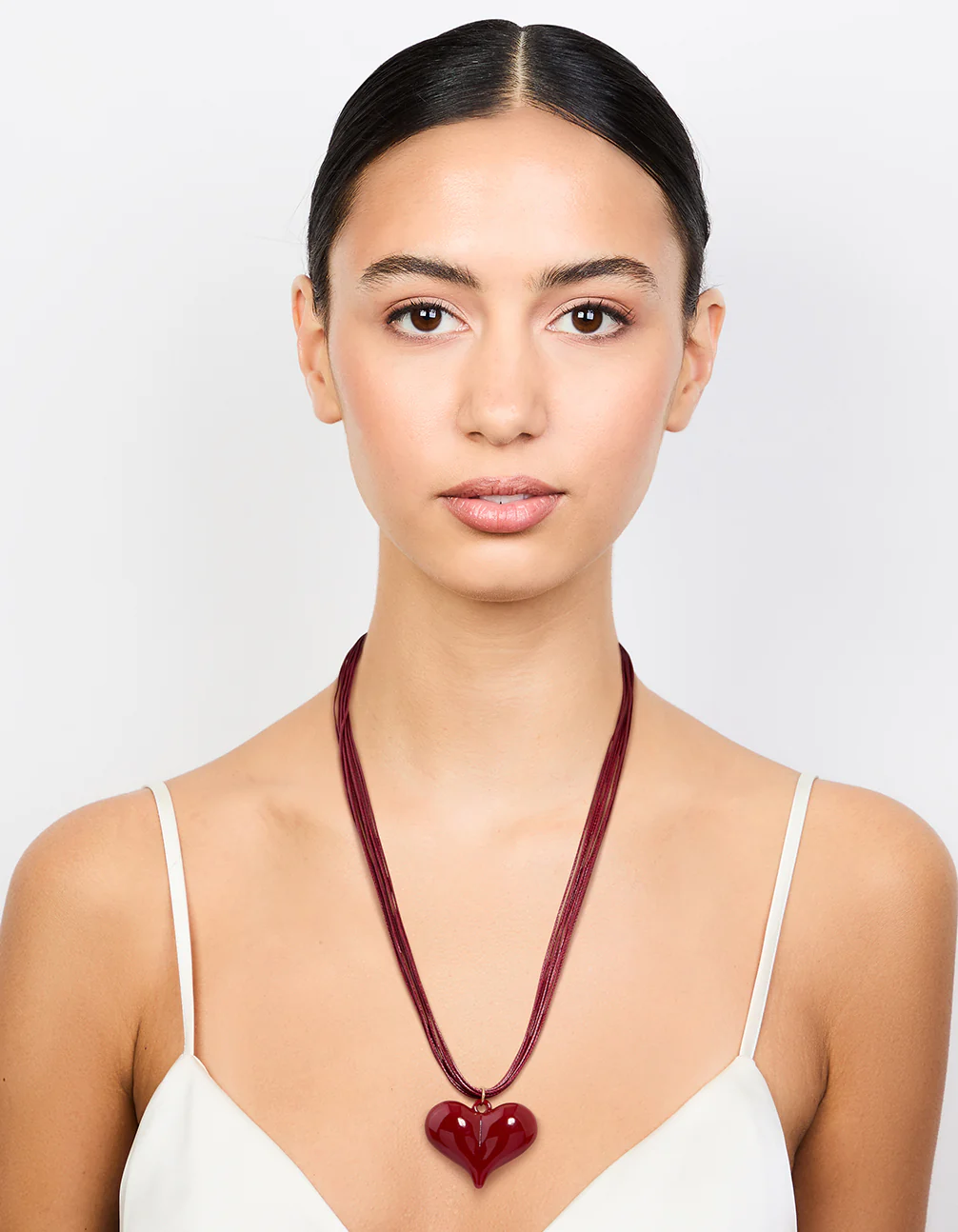 Red Acrylic Puffy Heart Metallic Cord Necklace - Image 3