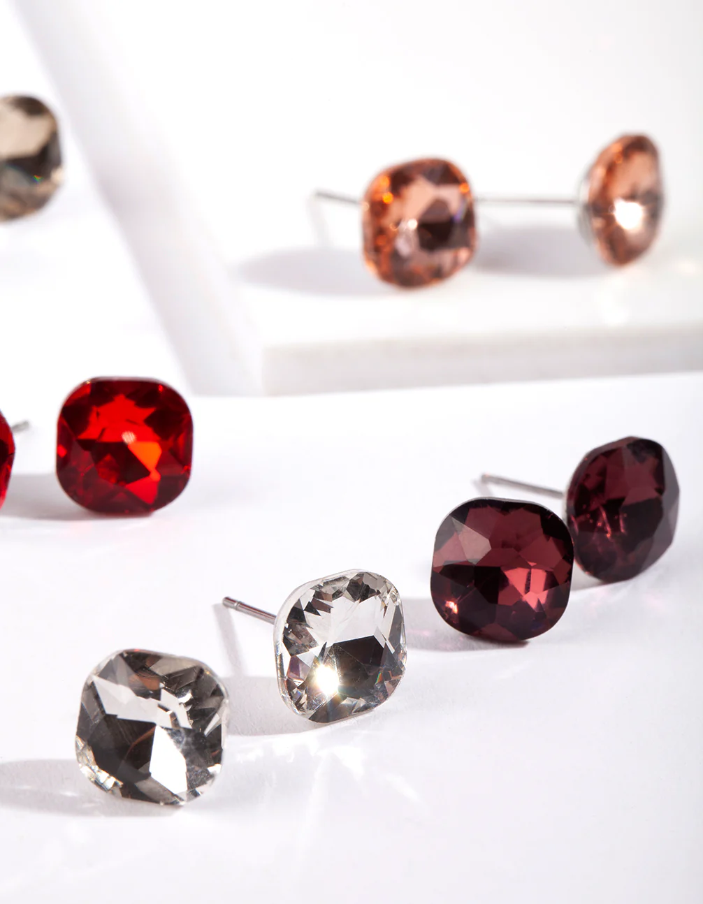 Silver Mini Square Crystal Stud Earring 5 pack - Image 2
