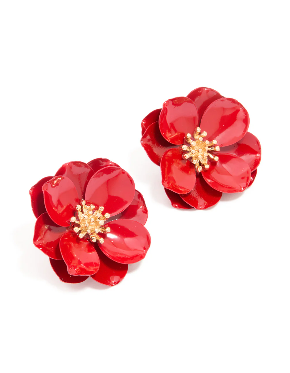 Red Coated Metal Small Flower Stud Earrings