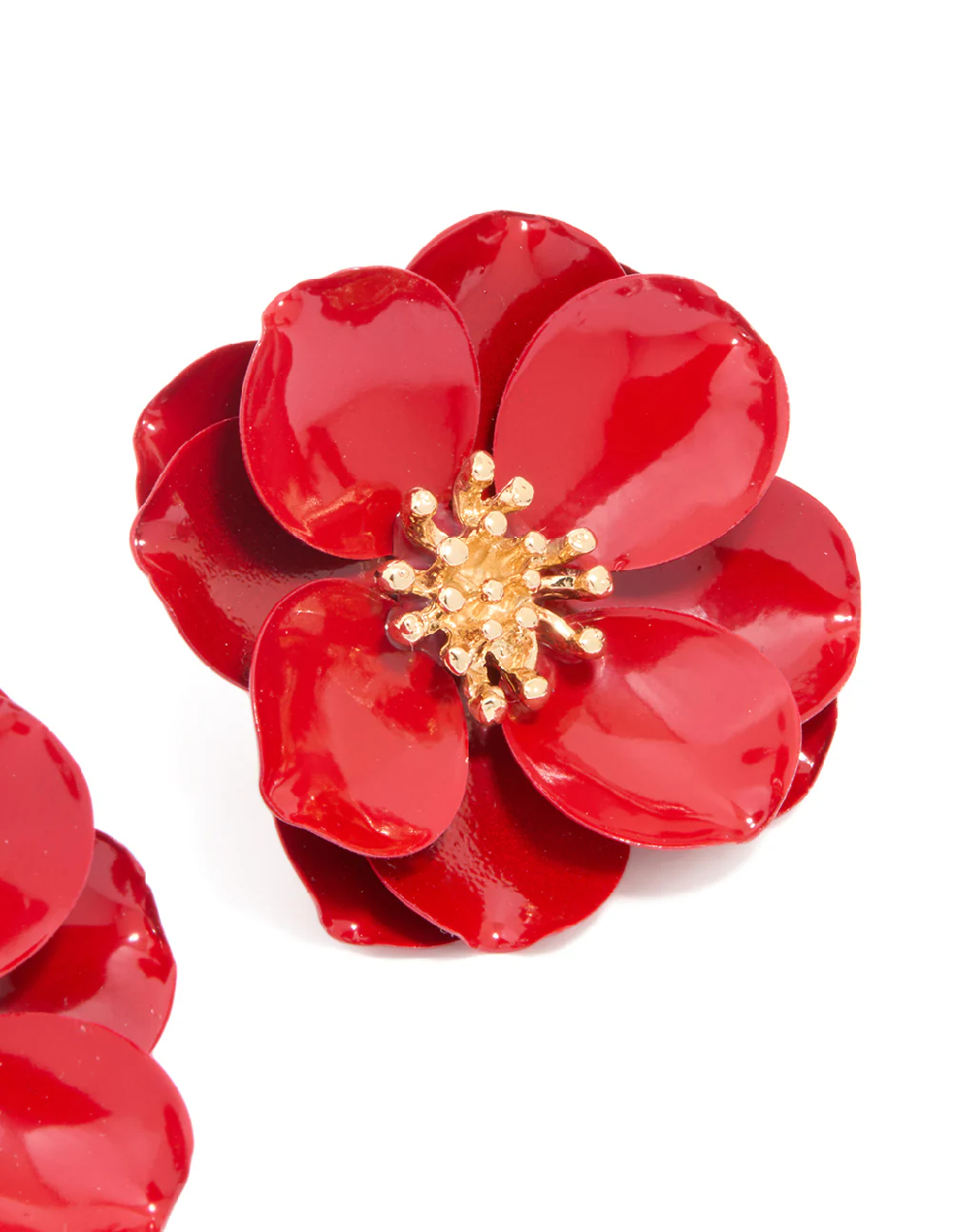 Red Coated Metal Small Flower Stud Earrings - Image 5