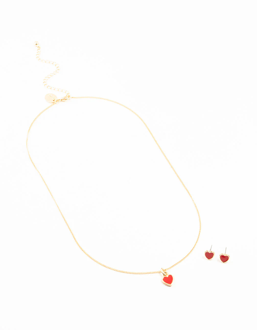 Red Enamel Heart Gold Necklace & Earrings Set - Image 2