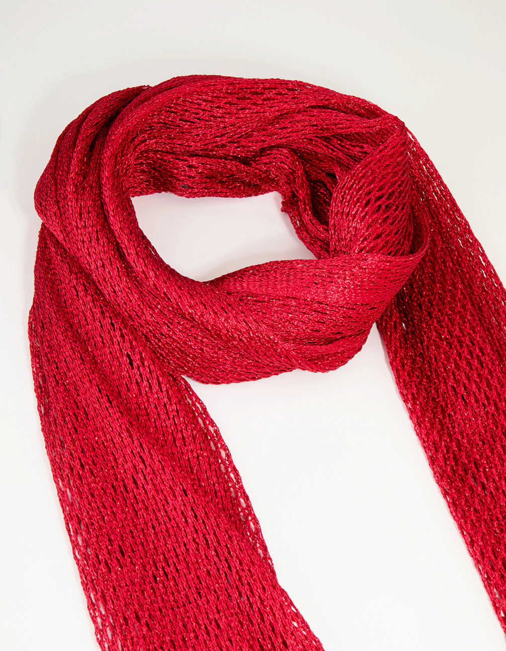 Red Fabric Draped Long Scarf - Image 2