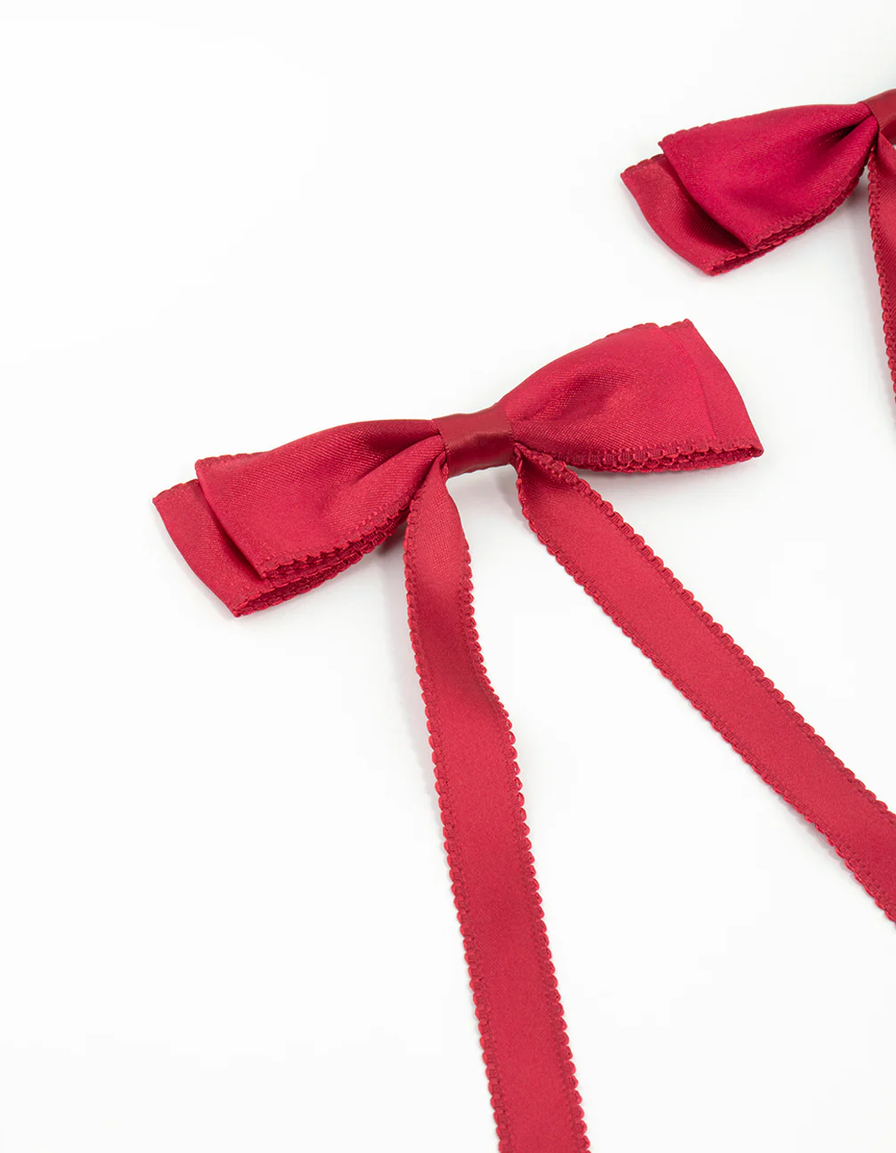 Red Satin Fabric Scalloped Bows 2-Pack - Image 2
