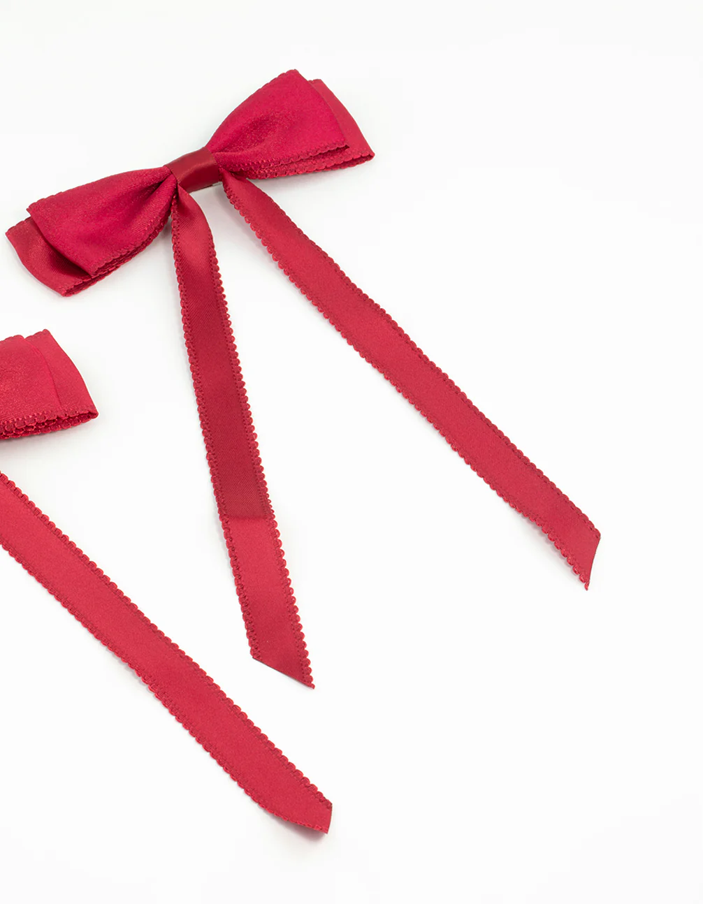 Red Satin Fabric Scalloped Bows 2-Pack - Image 3