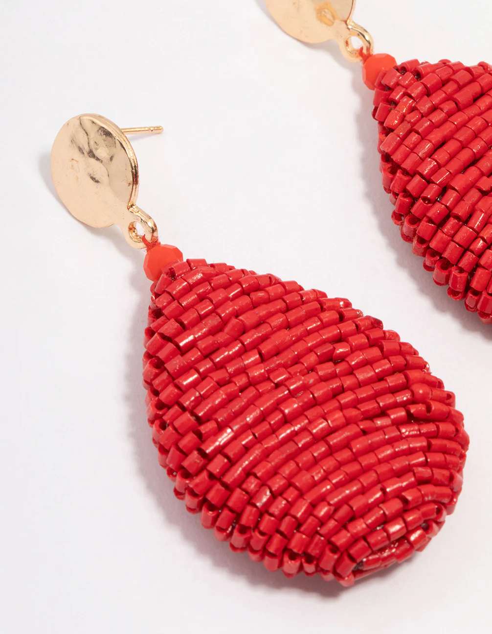 Red Textured Fabric Oval Drop Earrings - Image 2