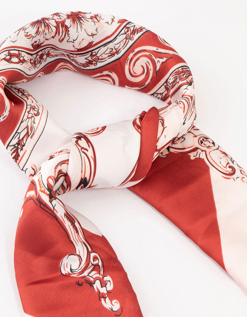 Red & White Regal Print Fabric Scarf - Image 2