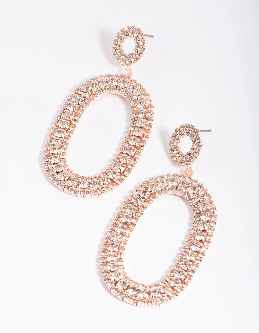 Rose Gold Diamante Oval Drop Earrings