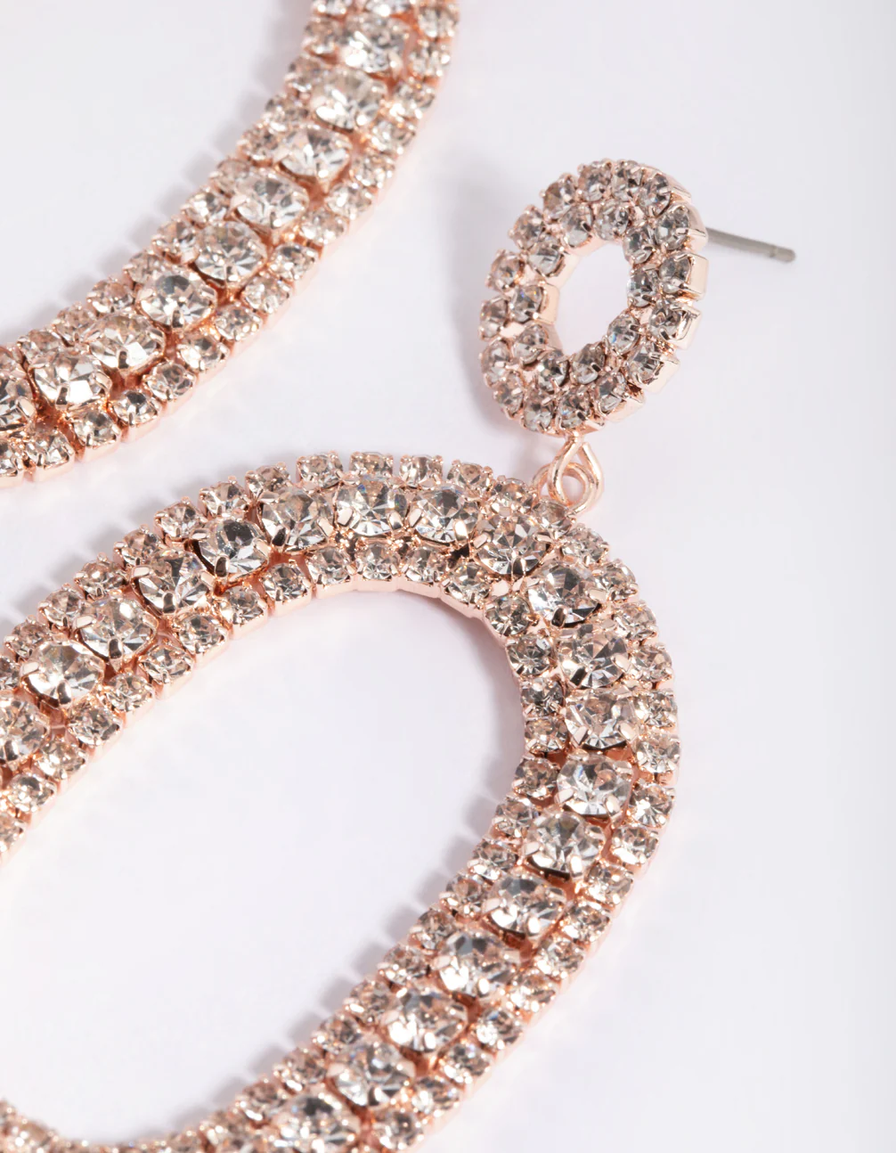 Rose Gold Diamante Oval Drop Earrings - Image 4
