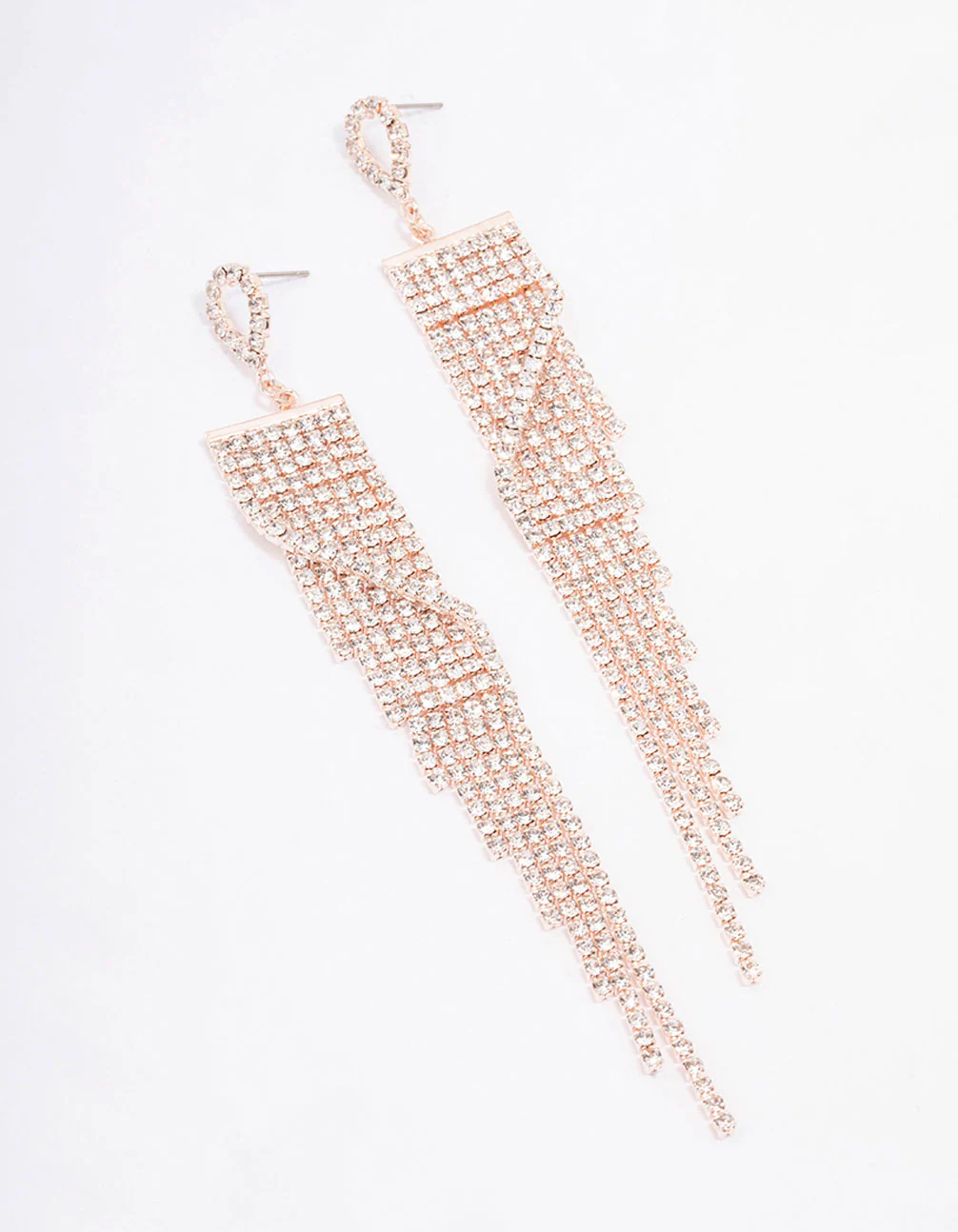Rose Gold Wrapped Diamante Cup Chain Drop Earrings
