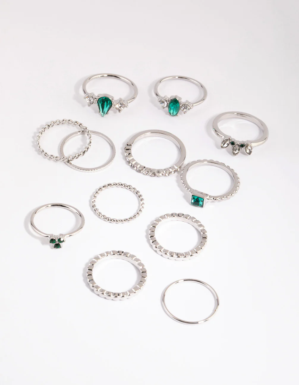 Silver Mixed Band & Stone Ring Pack