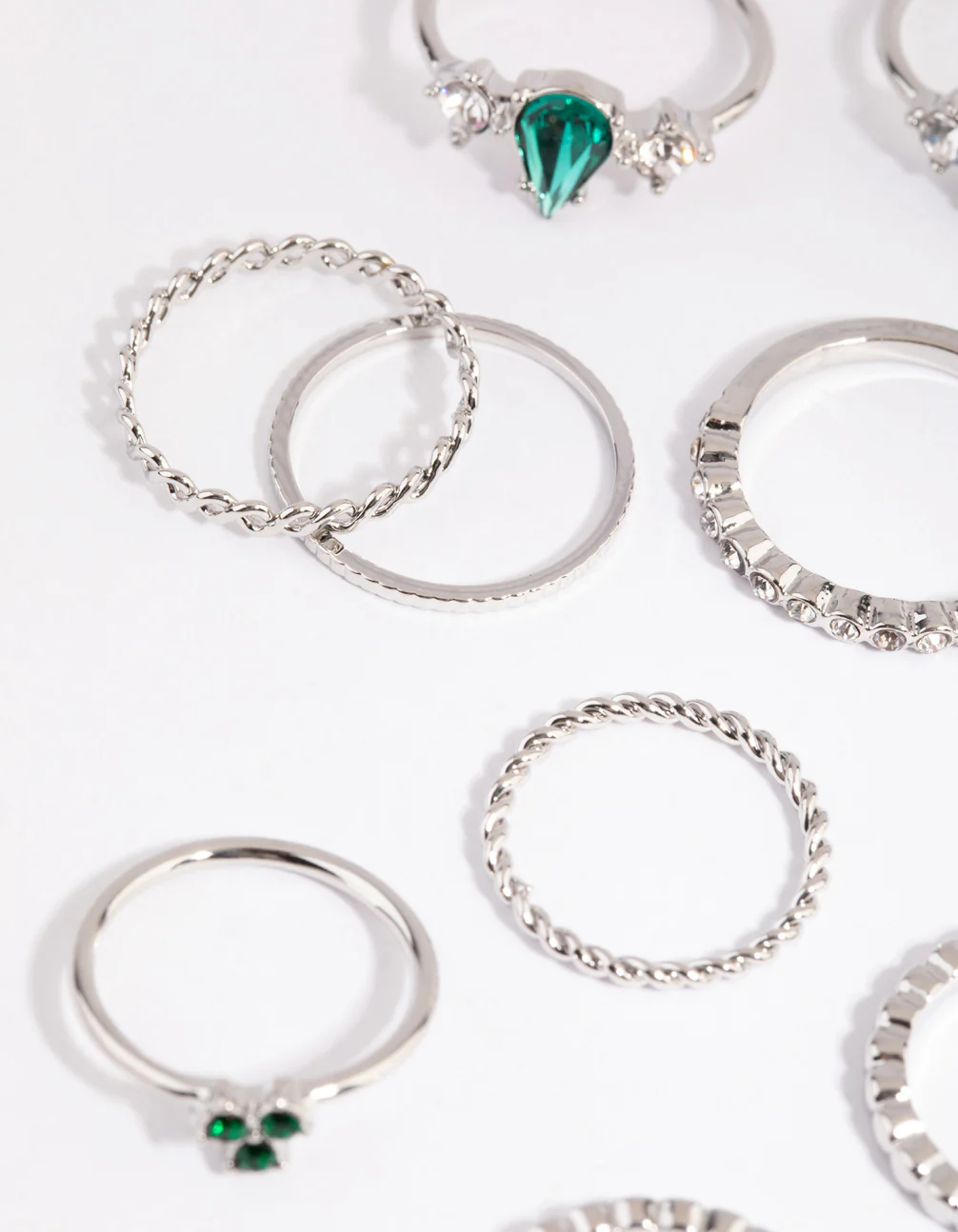 Silver Mixed Band & Stone Ring Pack - Image 2