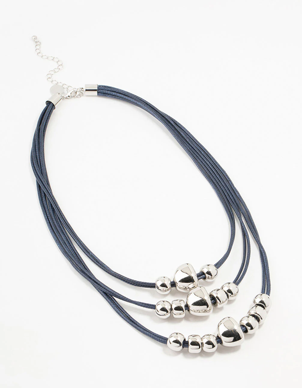 Silver 3 Row Ball Cord Necklace - Image 2