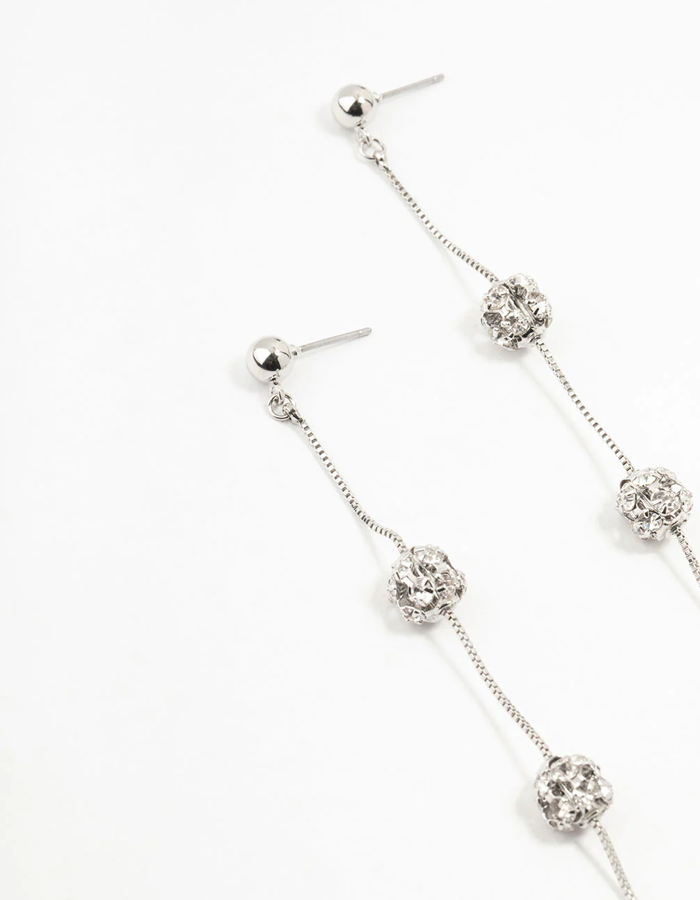 Silver 3 Row Diamante Ball Drop Earrings - Image 2
